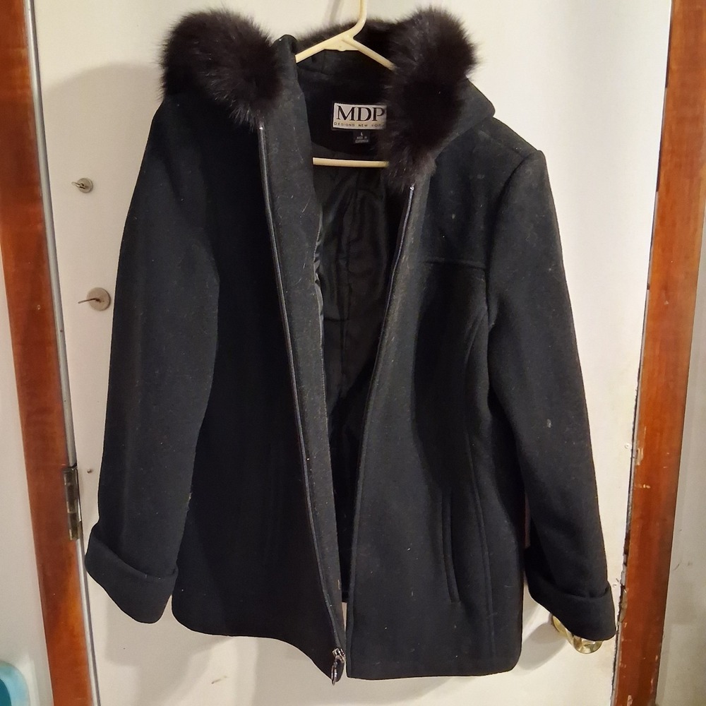 MDP Designs New York Coat Wool Fox Fur Trim Luxury Needs‎ Zipper Repair L